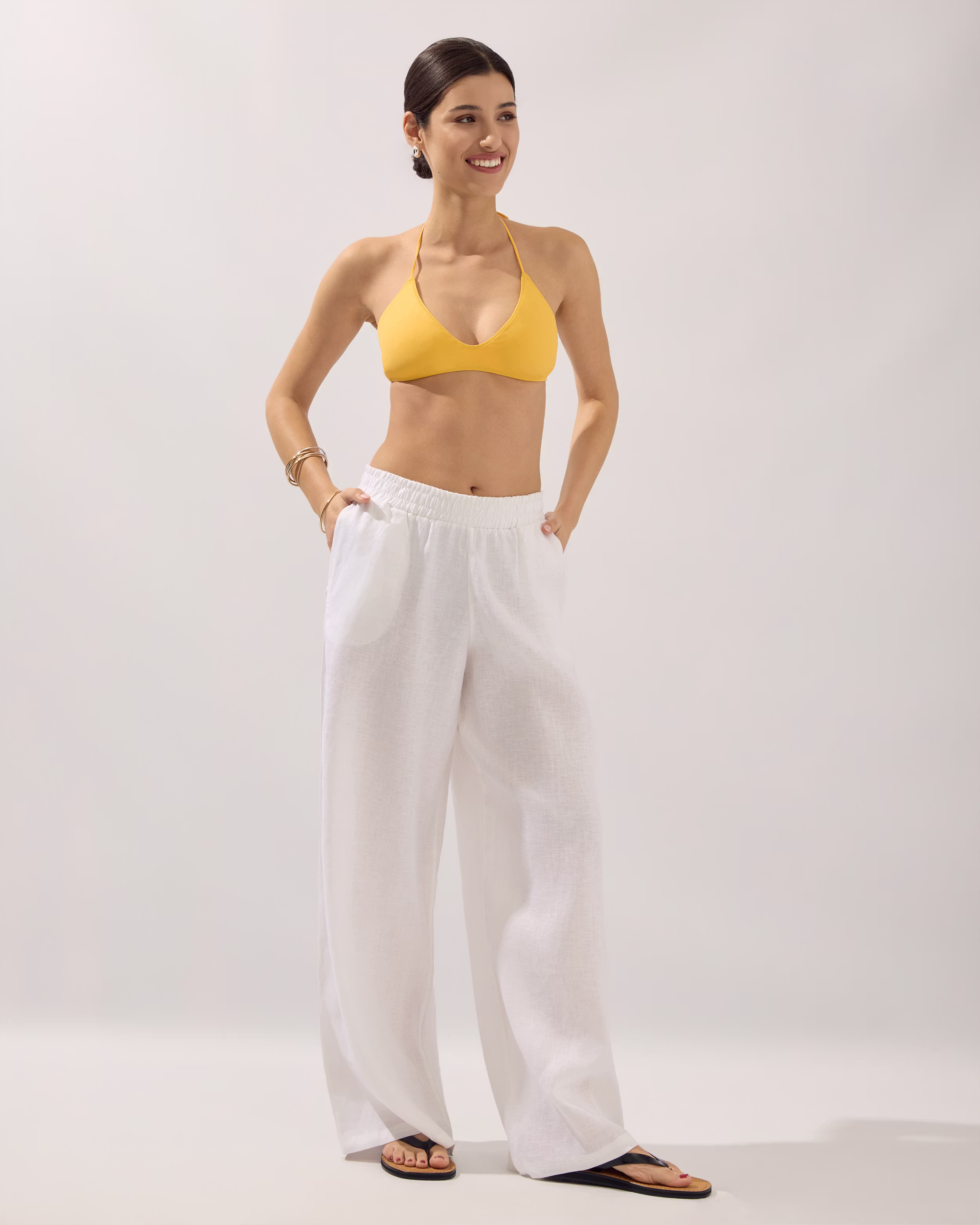 Crisp white linen beach trousers